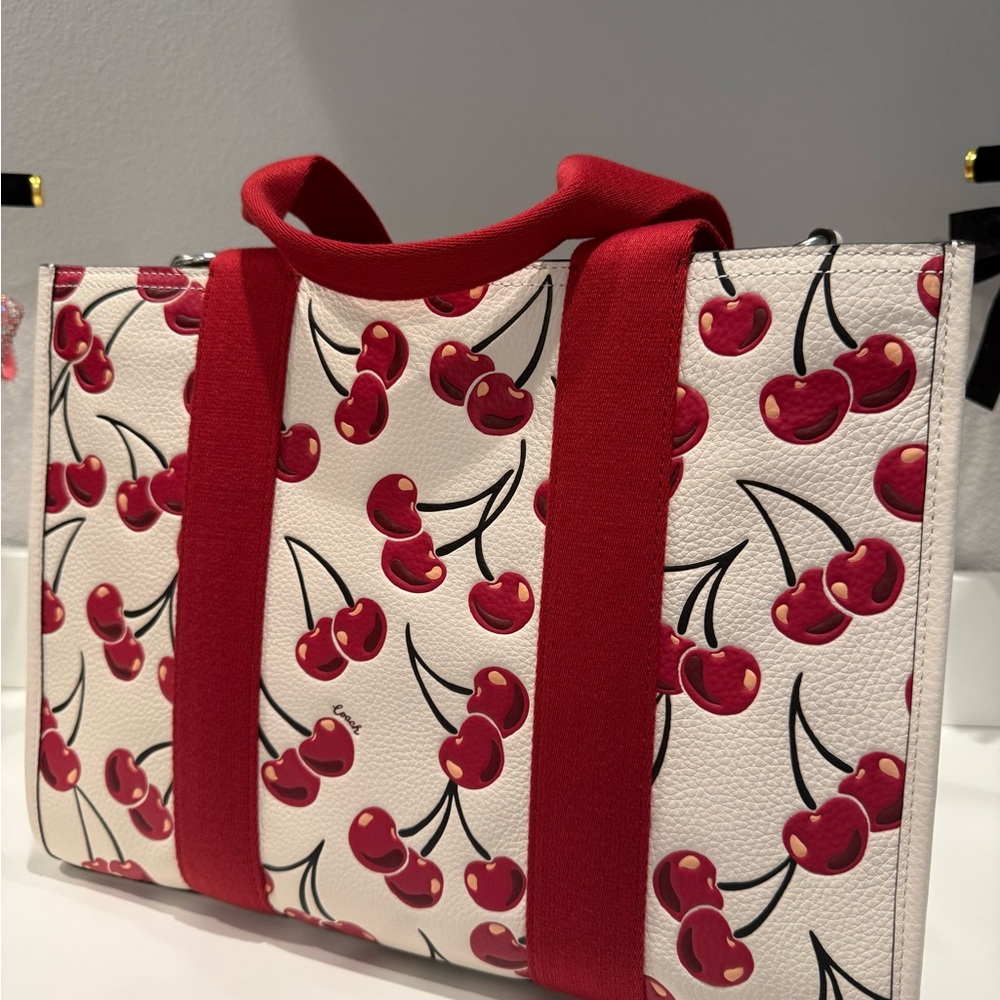 NWT Coach Cherry Print leather Tote - Red and White - Picture 3 of 8